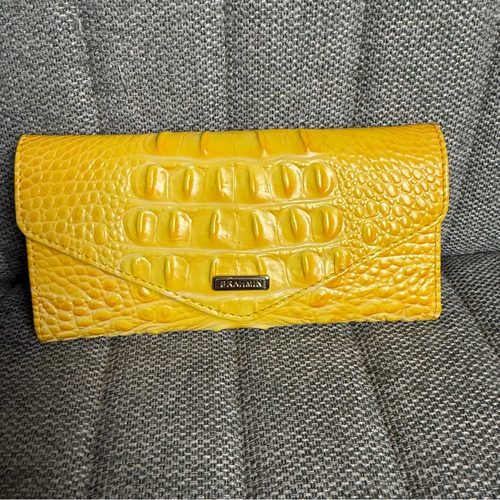 Brahmin Veronica Wallet Yellow Embossed Leather Excellent like new condition